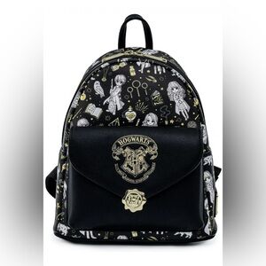 Loungefly Harry Potter Hogwarts Magical Elements Gold Mini Backpack Black